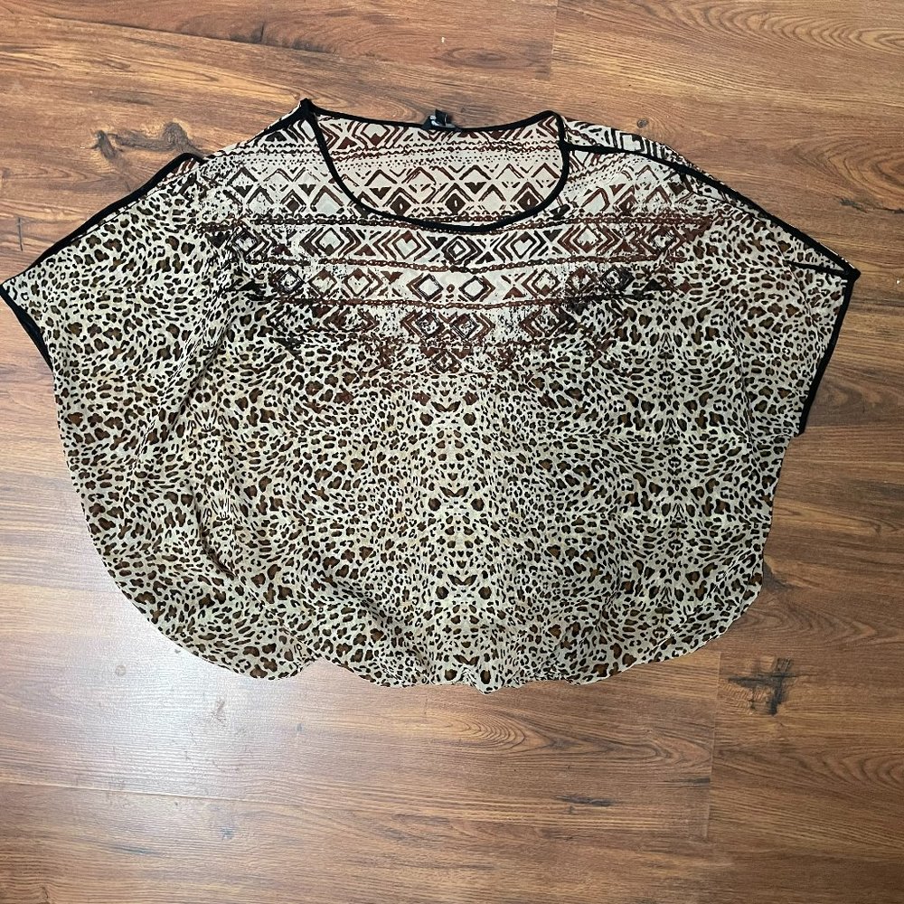 Unique Spectrum Plus Size Sheer Geometric Top - 2x